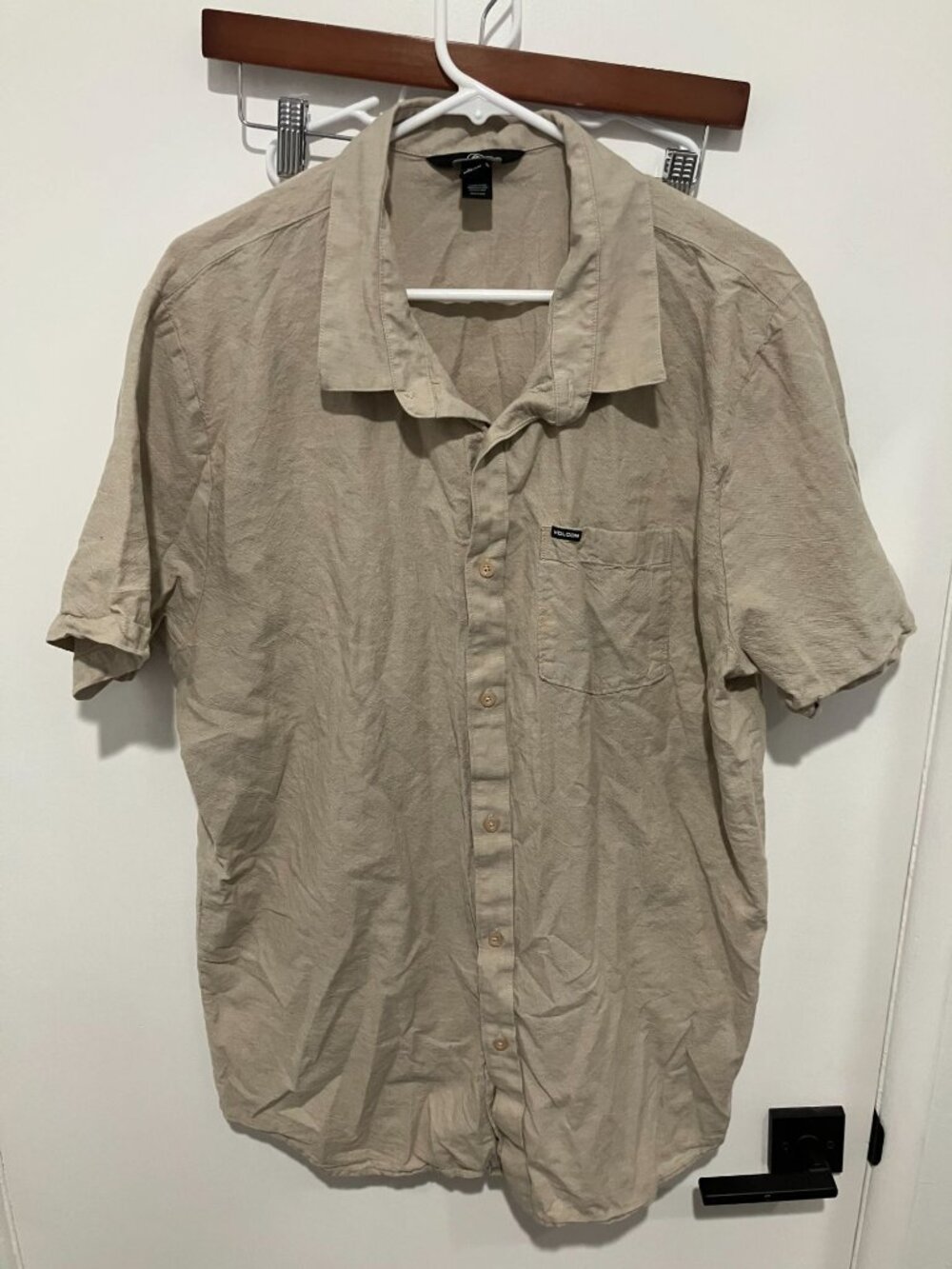 Volcom Men's Tan Woven Button Up Short Sleeve Skate Surf Streetwear Size XXL